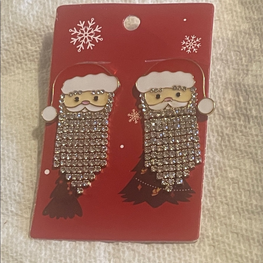 Sparkling Santa Drop Earrings in Red & Gold